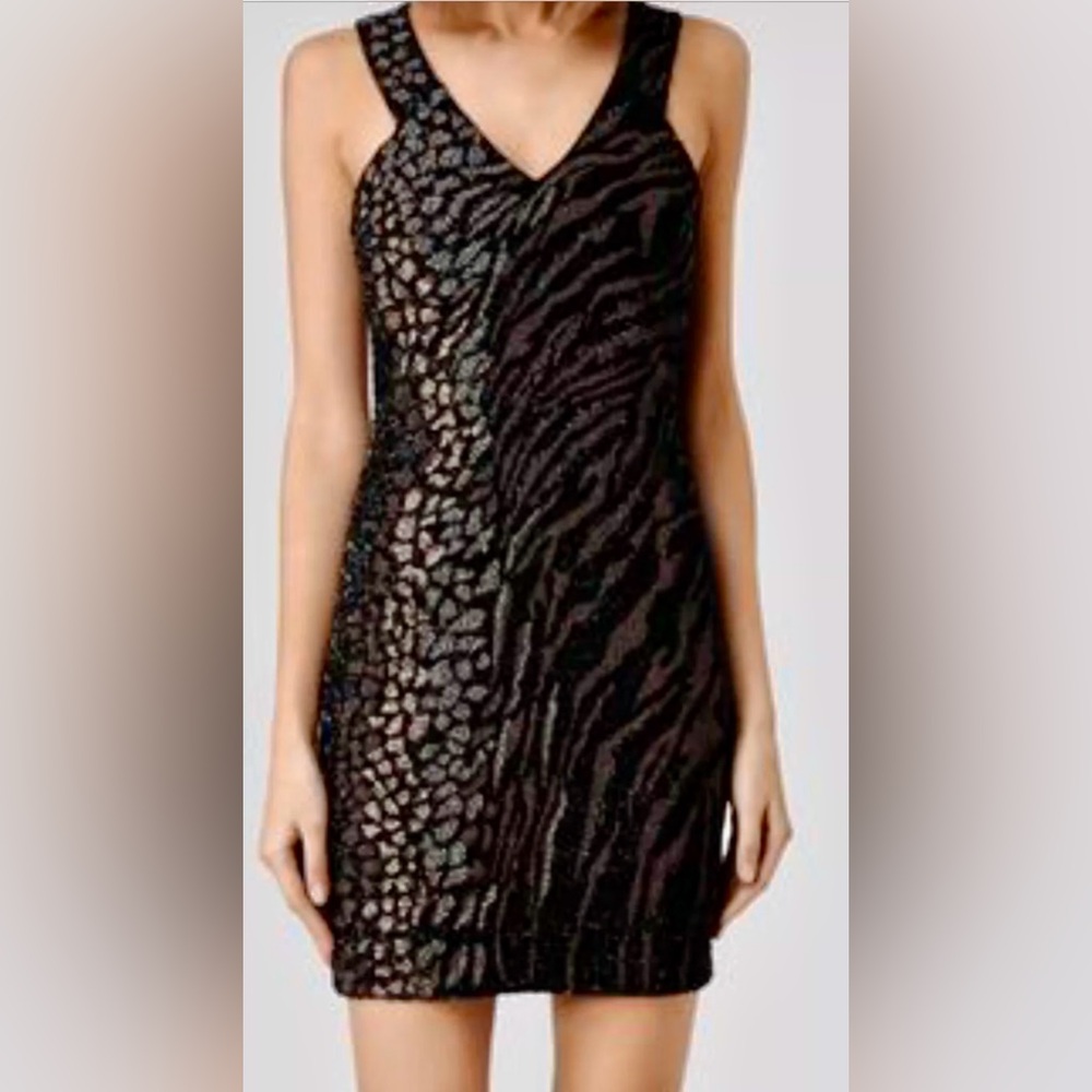 AllSaints Shia Hand-Beaded Animal Print Mini Dress Size 0